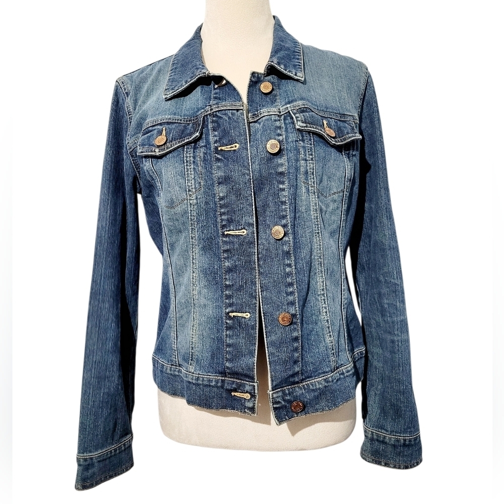 New York And Co Women’s Stretch Denim Jacket Size 4 Blue Classic Fitted Jean - Picture 3 of 14